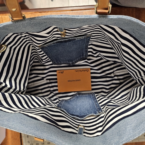 ❌️Sold❌️Repurposed Upcycled XL Denim Tote bag made with authentic LV straps etc. - Picture 4 of 15